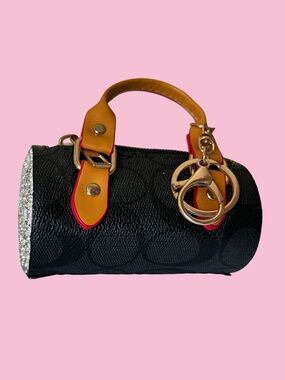 Mini Barrel Bag Charm With Rhinestones